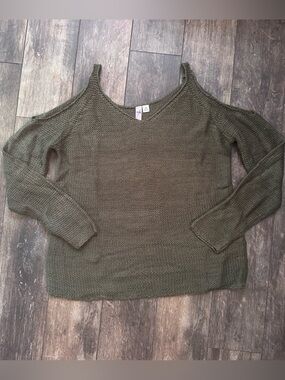 Alya Olive Green Cold-Shoulder Knit Sweater